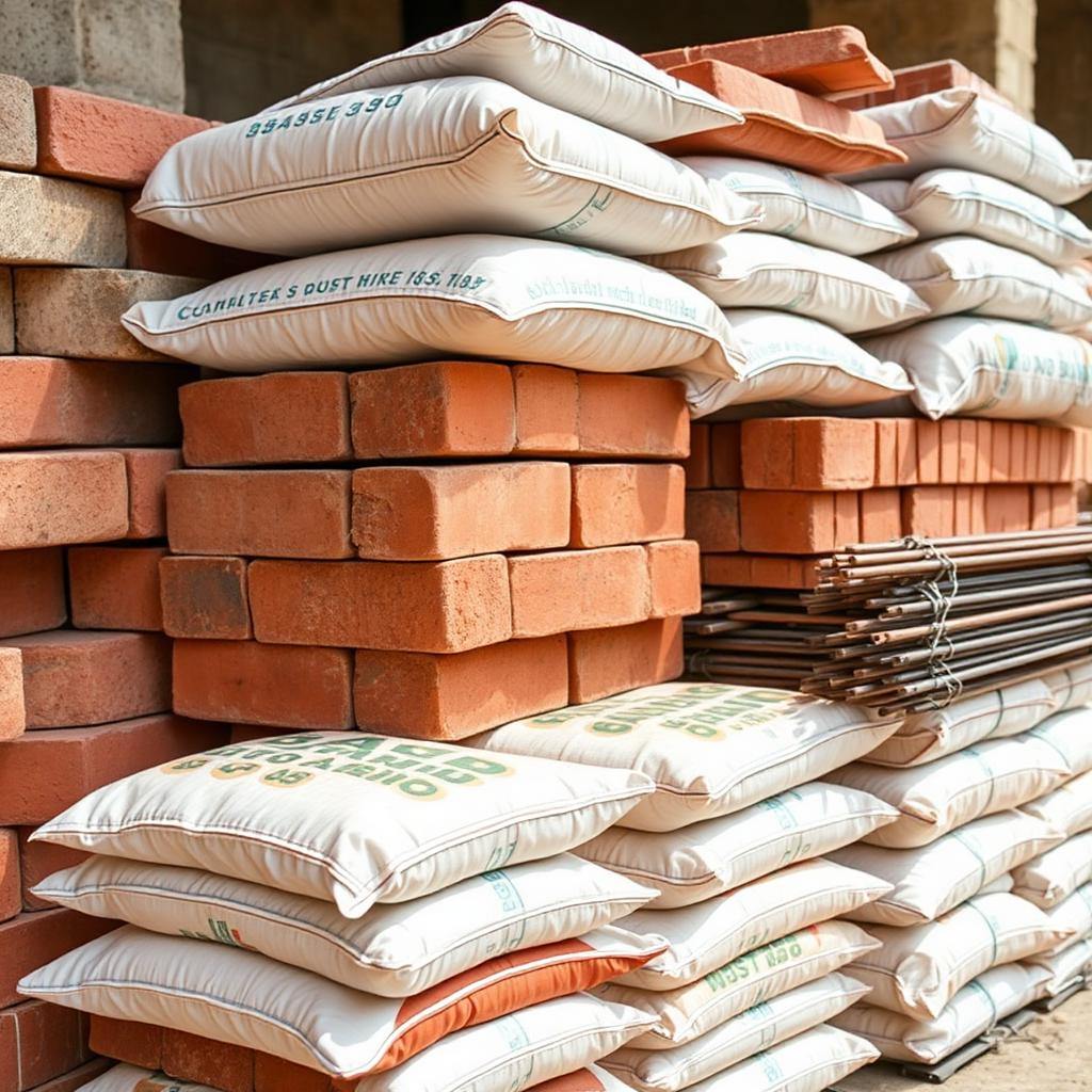 Bricks and cement bags
